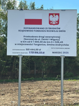 Przebudowa drogi wewnętrznej (bocznej do ul. Żwirki i Wigury) w km od 0 + 000,00 do km 0 + 526,45 w miejscowości Targanice, Gmina Andrychów