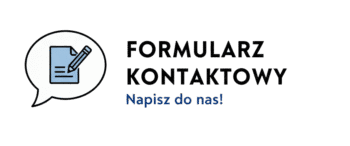Grafika przedstawiająca ikonę dwóch niebieskich dokumentów oraz napis "FORMULARZ KONTAKTOWY".
